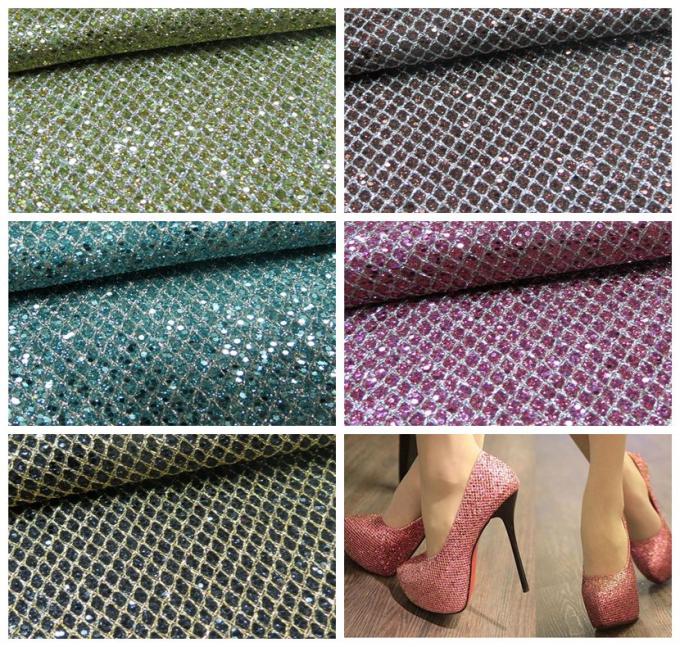 Soft Handfeeling Glitter Mesh Fabric Design Pu Synthetic Leather For Shoe
